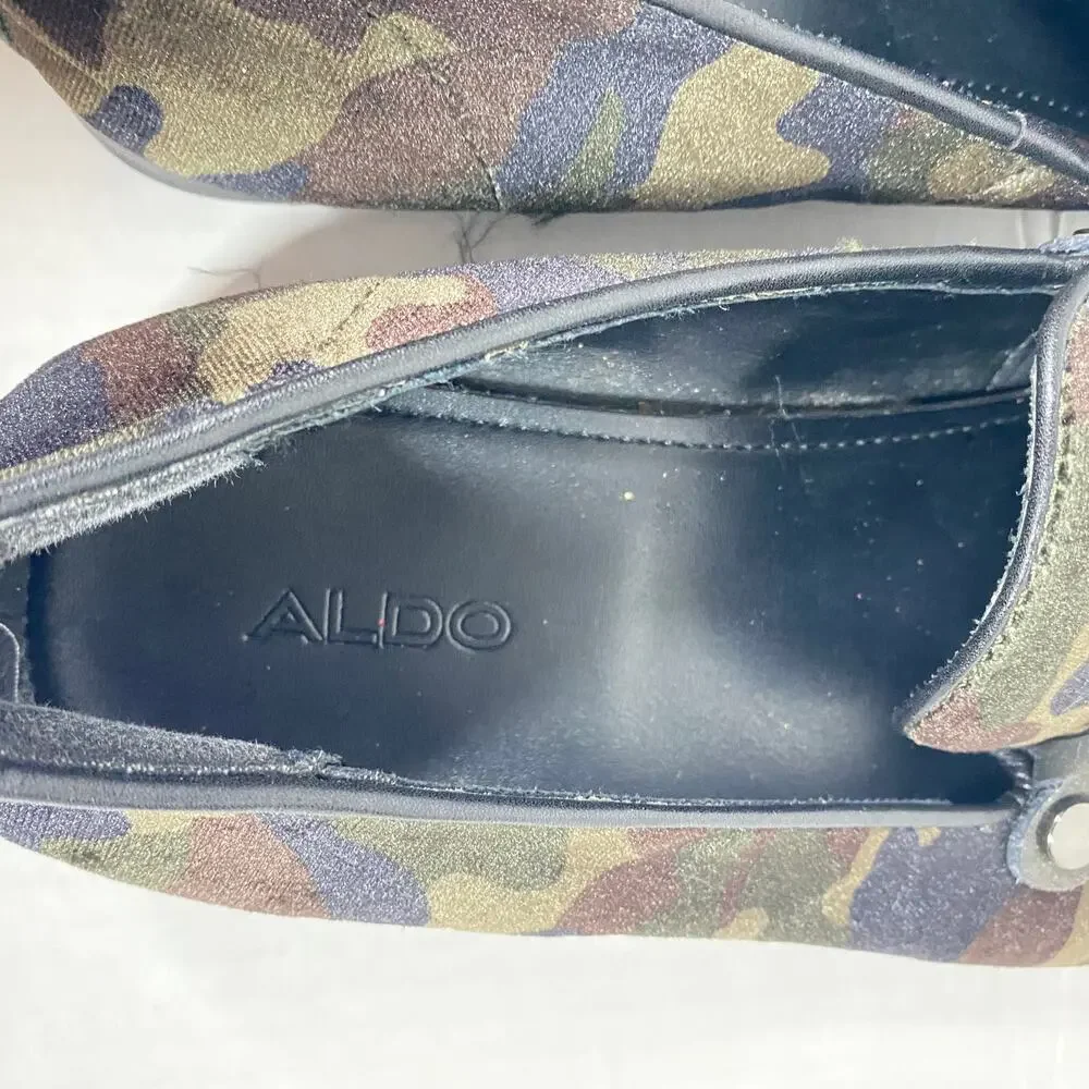ALDO Men's Velvet Camo Tassel Loafers Dark Green Brown Sz 8
